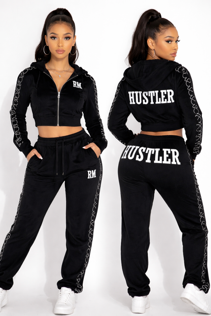 Black Hustler Crop Top Set